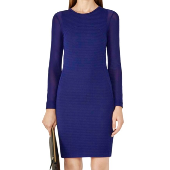 Reiss Rita Mesh Sleeves Bodycon Dress in Indigo - Picture 2 of 13